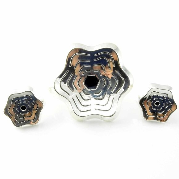 Denmark Sterling Modernist Flower Pin Earrings